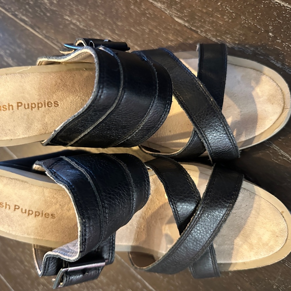 Hush Puppies Black and Tan Women's Wedge Sandals